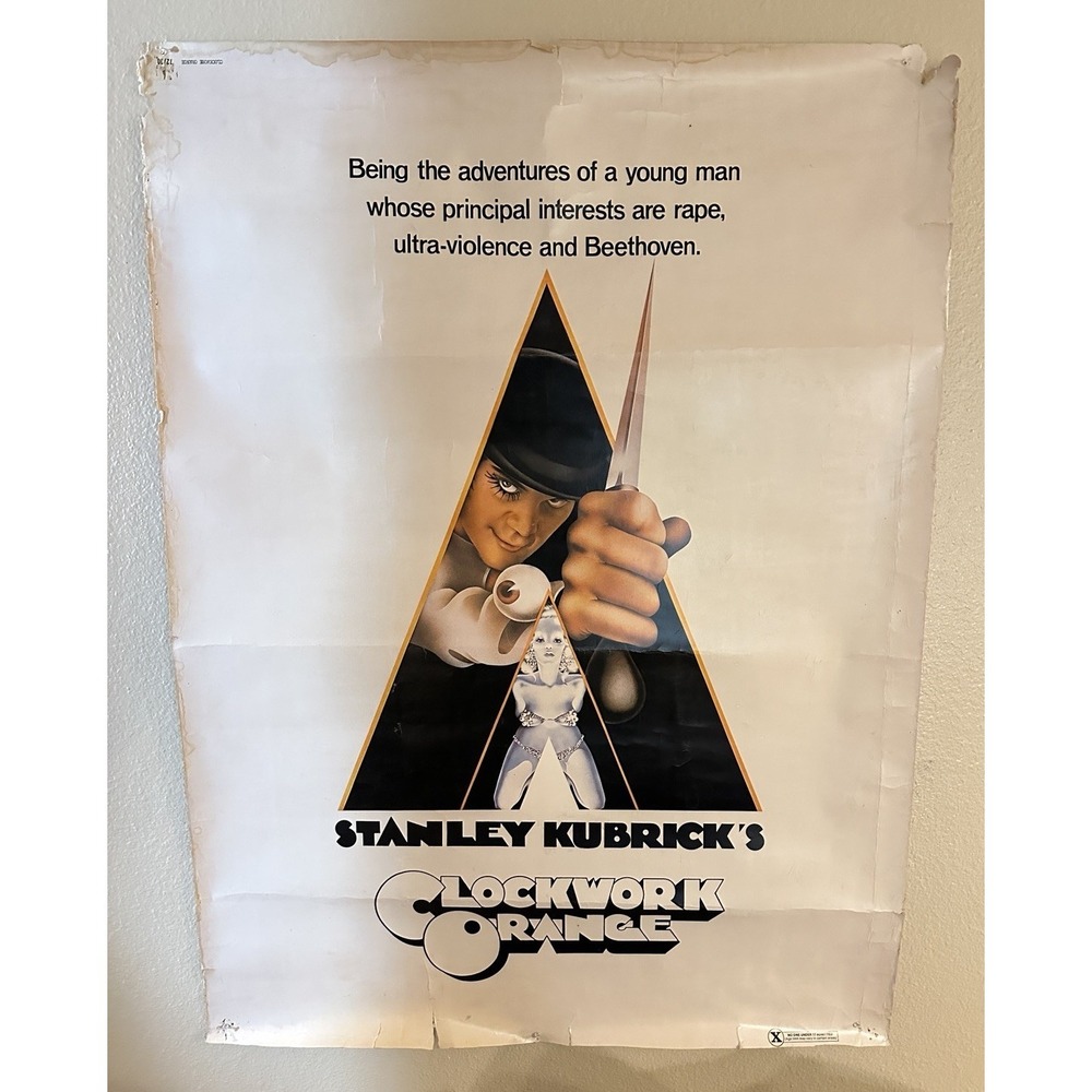 Vintage 1971 Clockwork Orange Movie Poster Stanley Kubrick 54x40‎ Original Rare